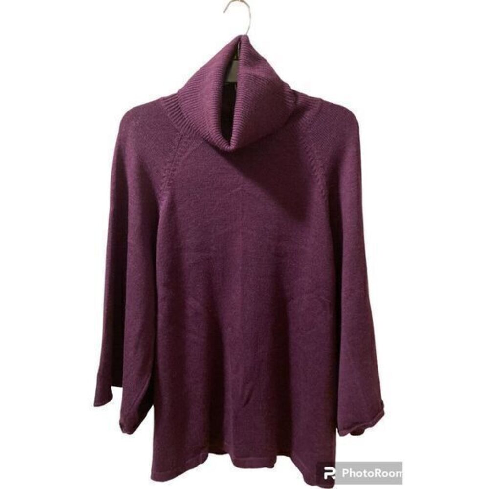 Eileen Fisher Sweater Purple‎ Merino Wool Italian Yarn Cowl Neck Size M FLAW